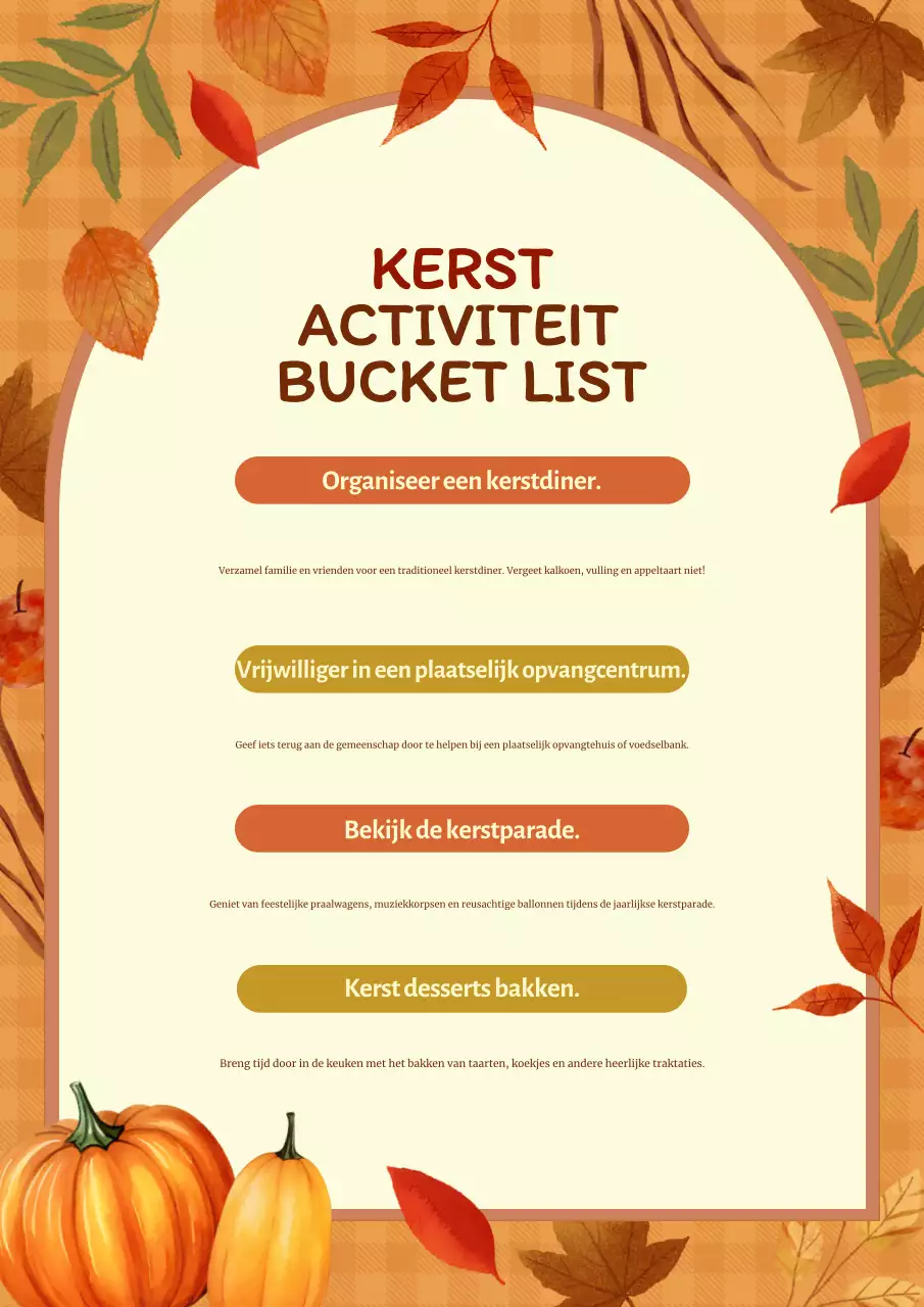 oranje rustieke Thanksgiving activiteiten checklist poster
