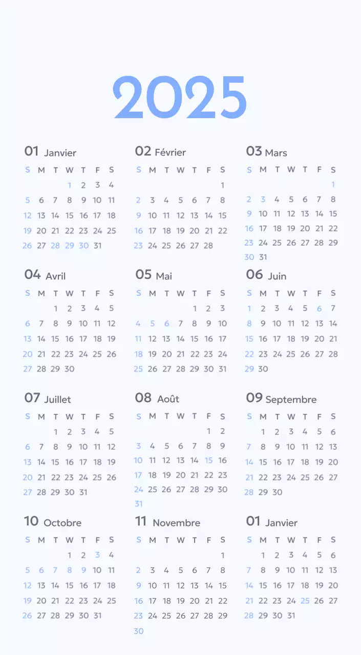 Calendrier photo de suivi des objectifs avec une touche de bleu