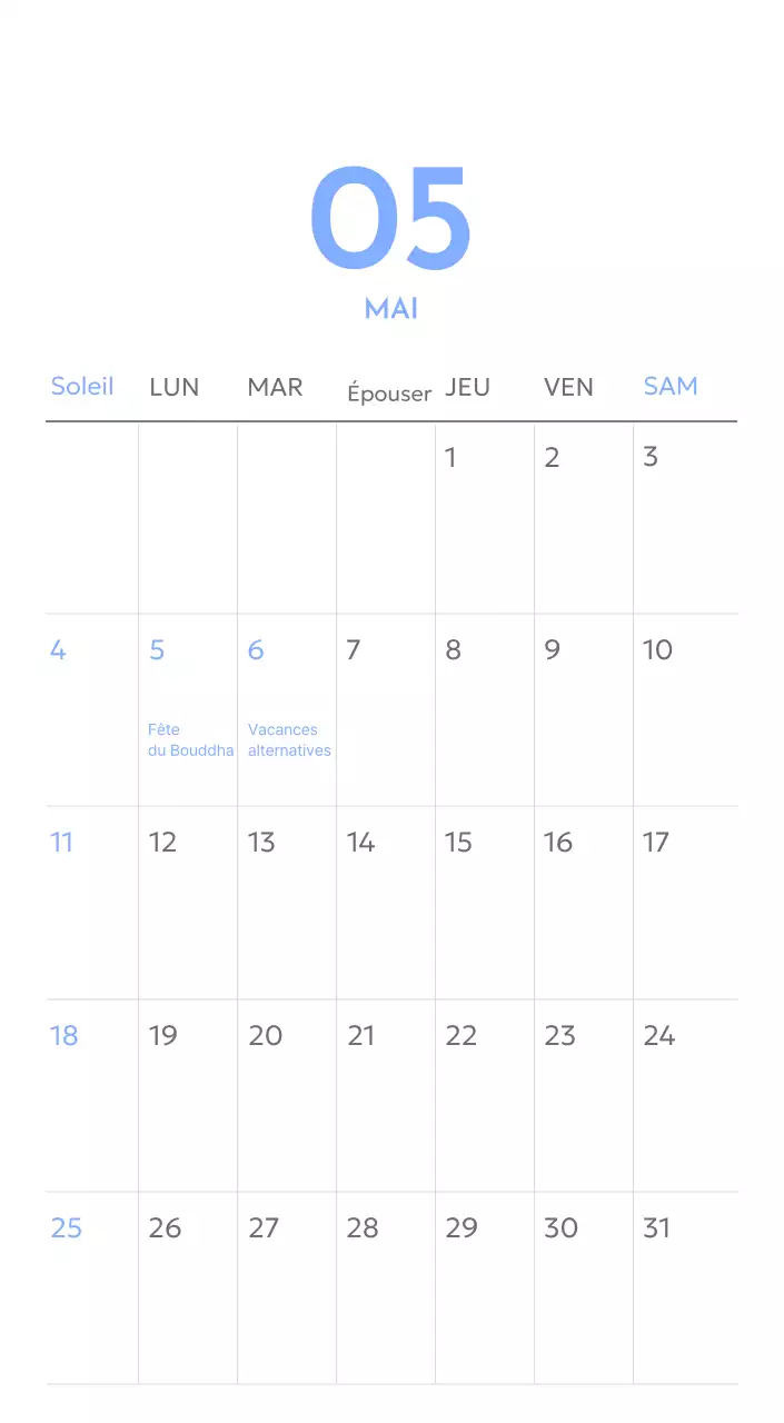 Calendrier photo de suivi des objectifs avec une touche de bleu