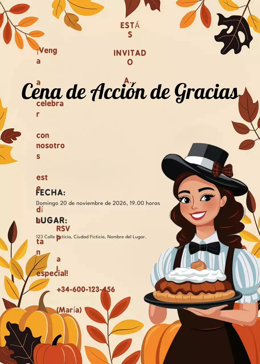 invitación tradicional naranja de Acción de Gracias