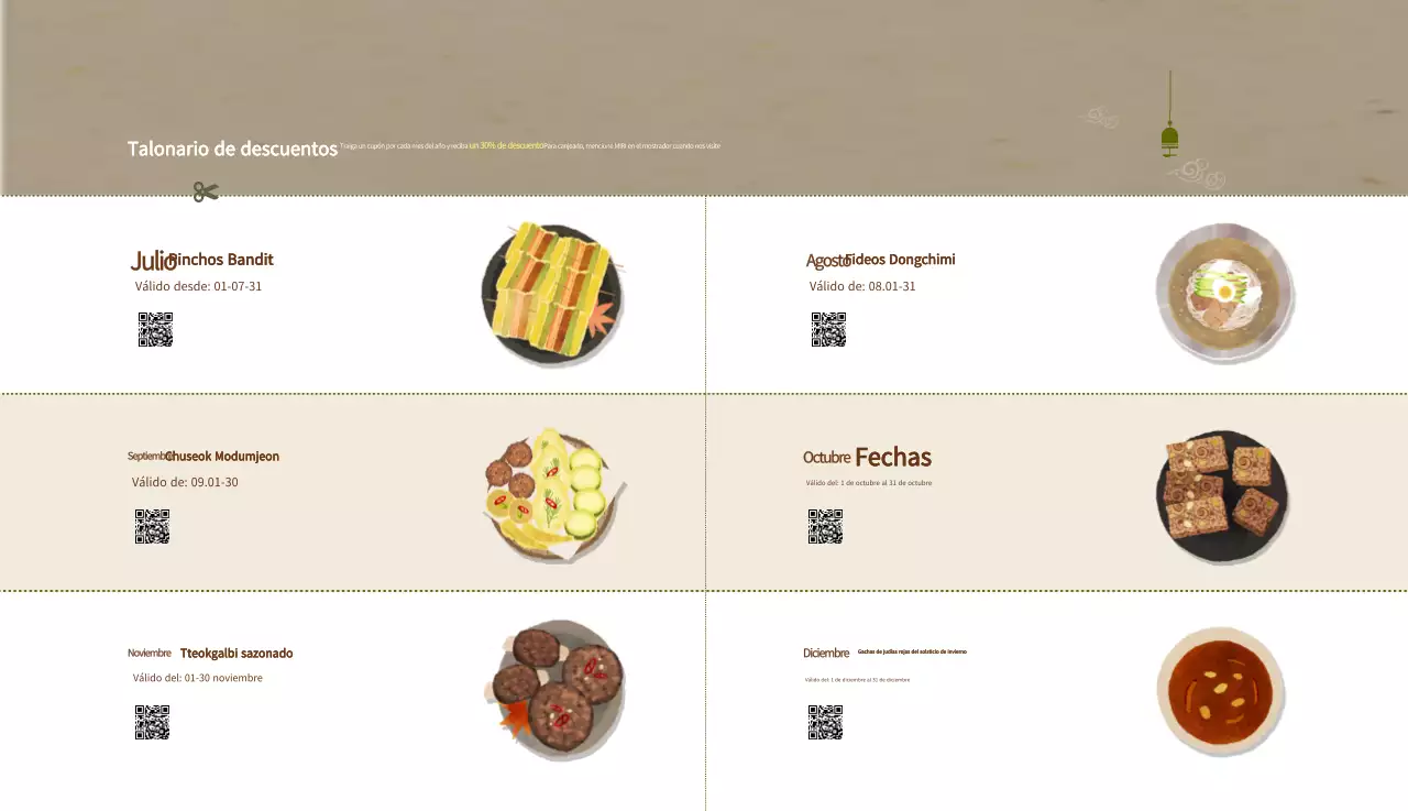 Calendario de comidas tradicionales en beige