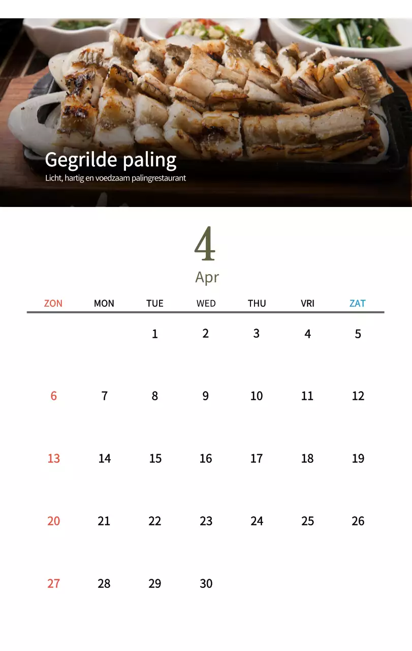 Beige Traditionele Eetkalender