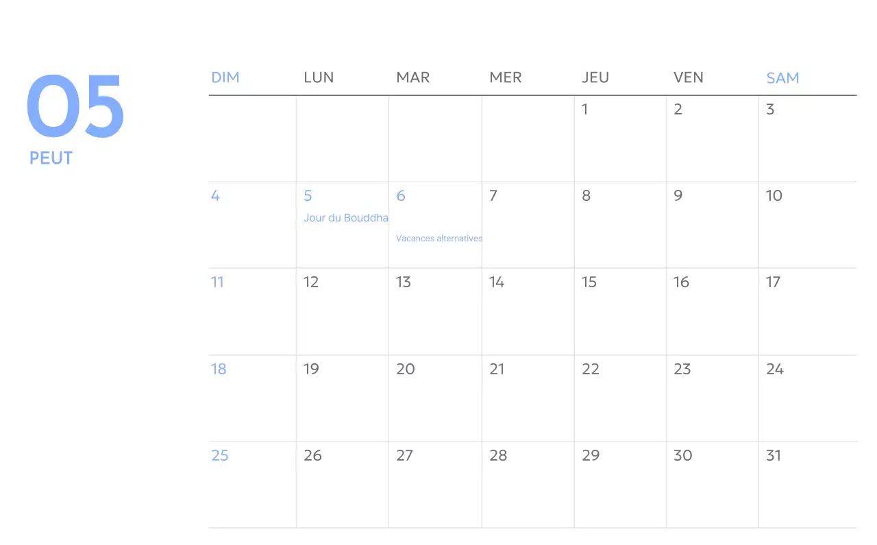 Calendrier photo de suivi des objectifs avec une touche de bleu