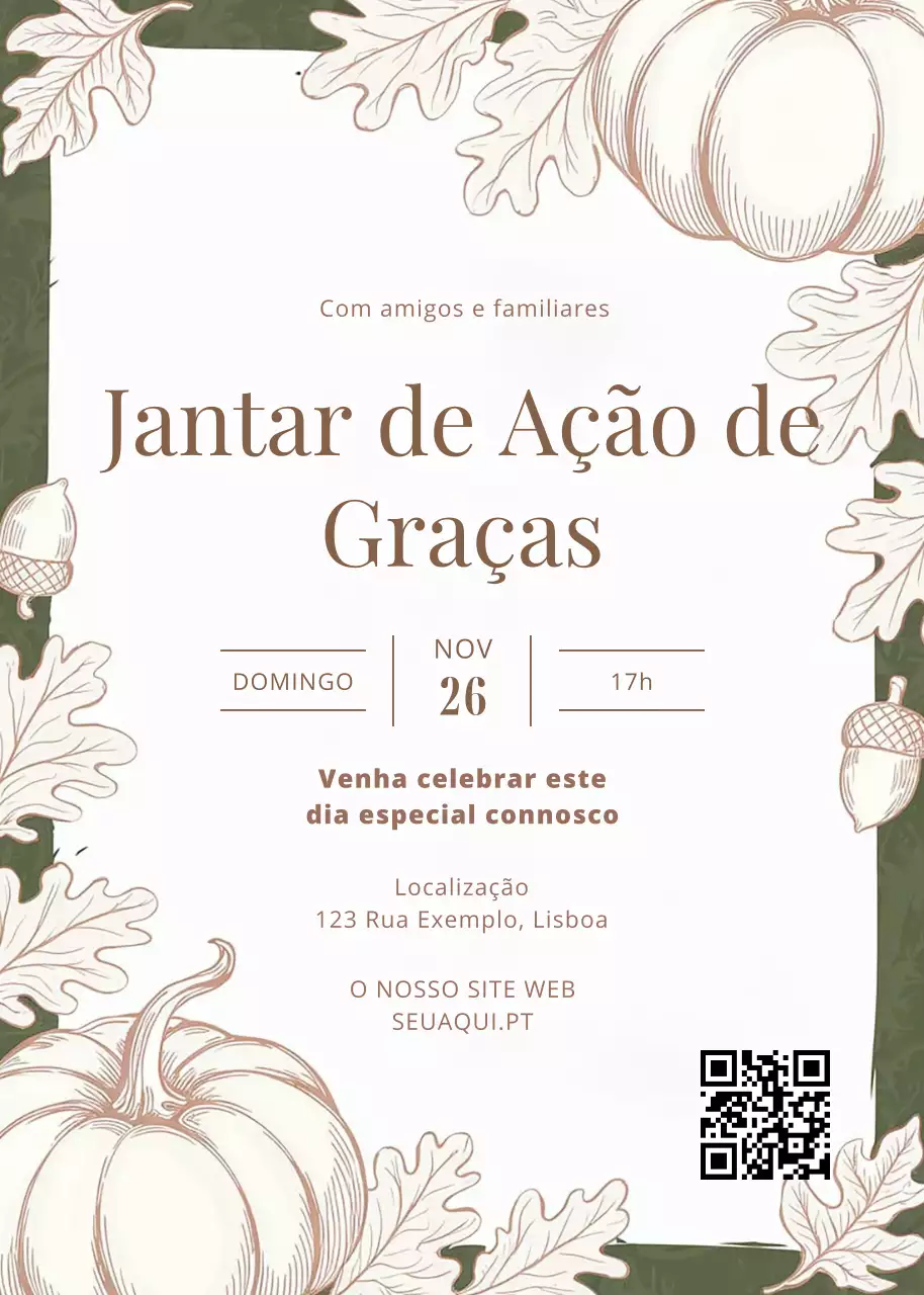 Convite para jantar de ação de graças verde e branco