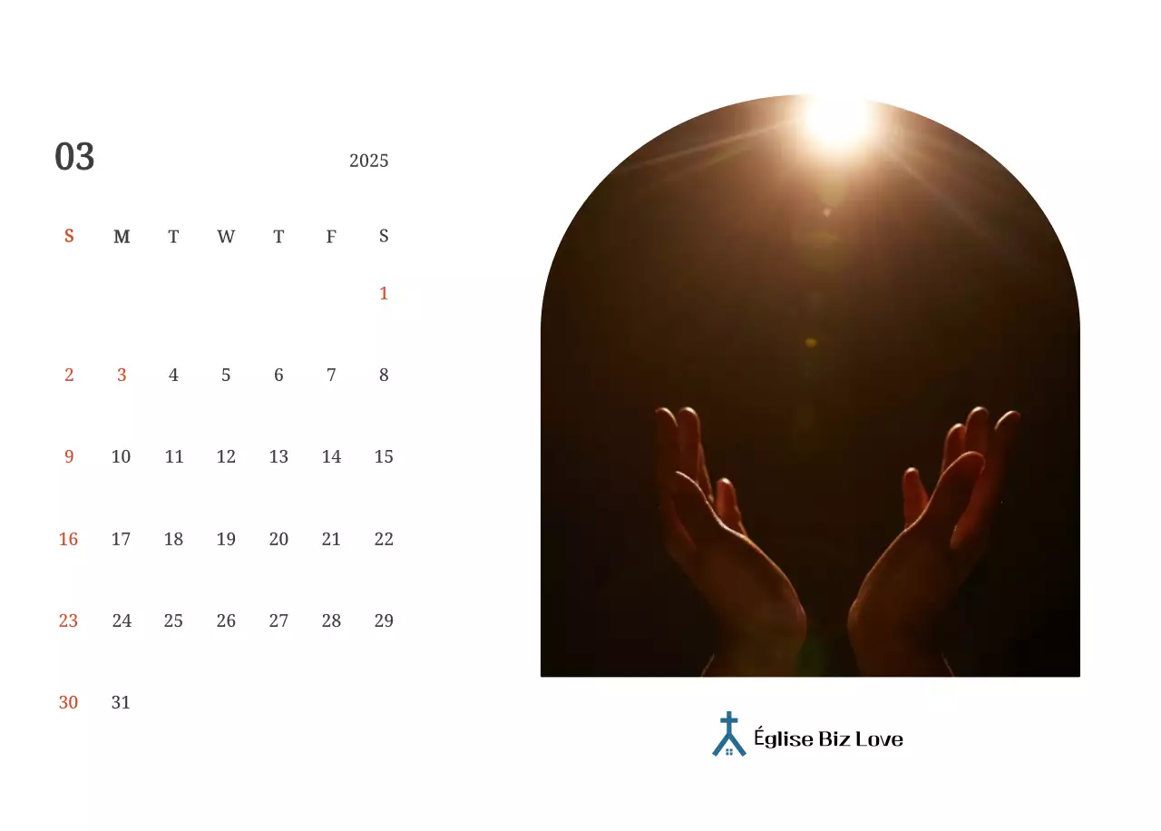 Calendrier photographique conceptuel mettant en scène des églises dans des paysages.