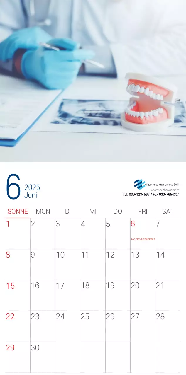 Marineblauer einfacher Krankenhaus-Werbekalender