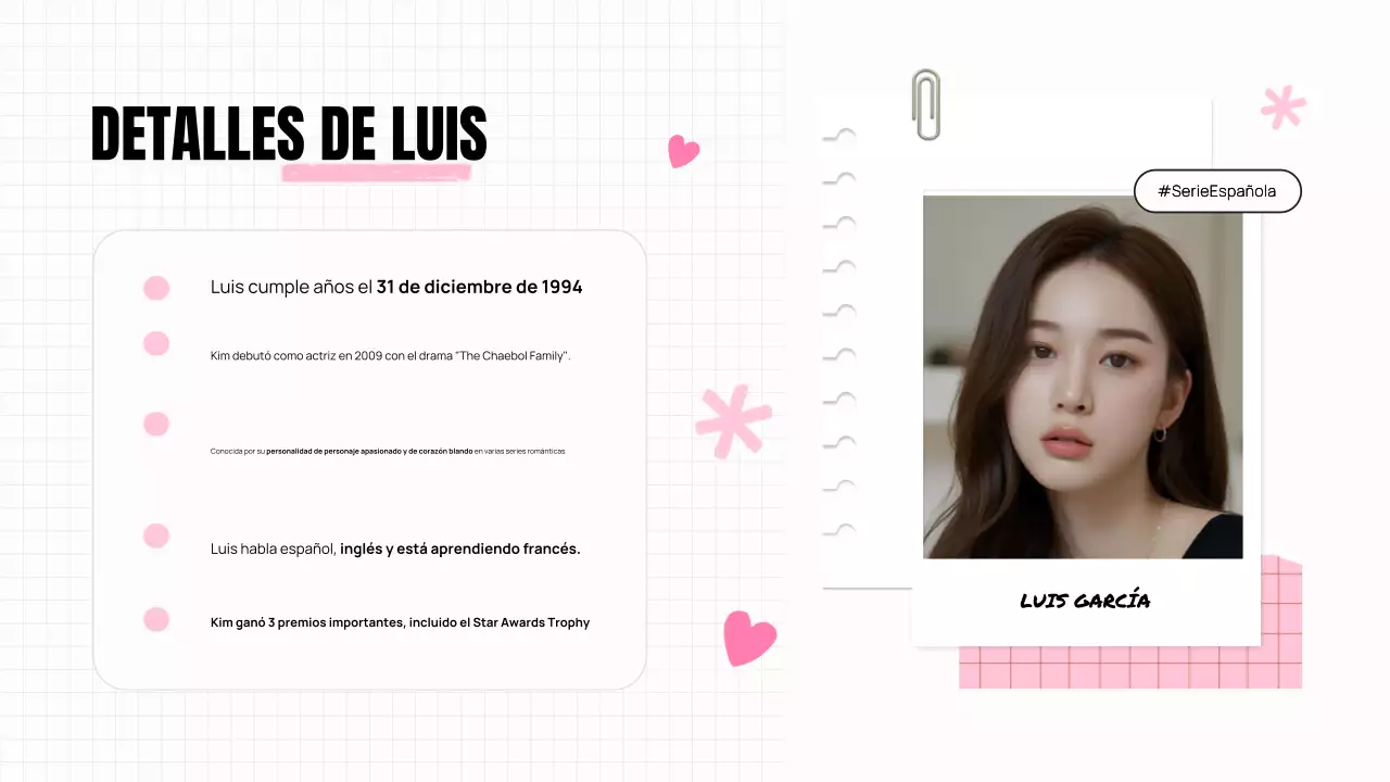 ESTÉTICA DE MODA ELEGANTE K-DRAMA PITCH DECK ACTRIZ PRESENTACIÓN