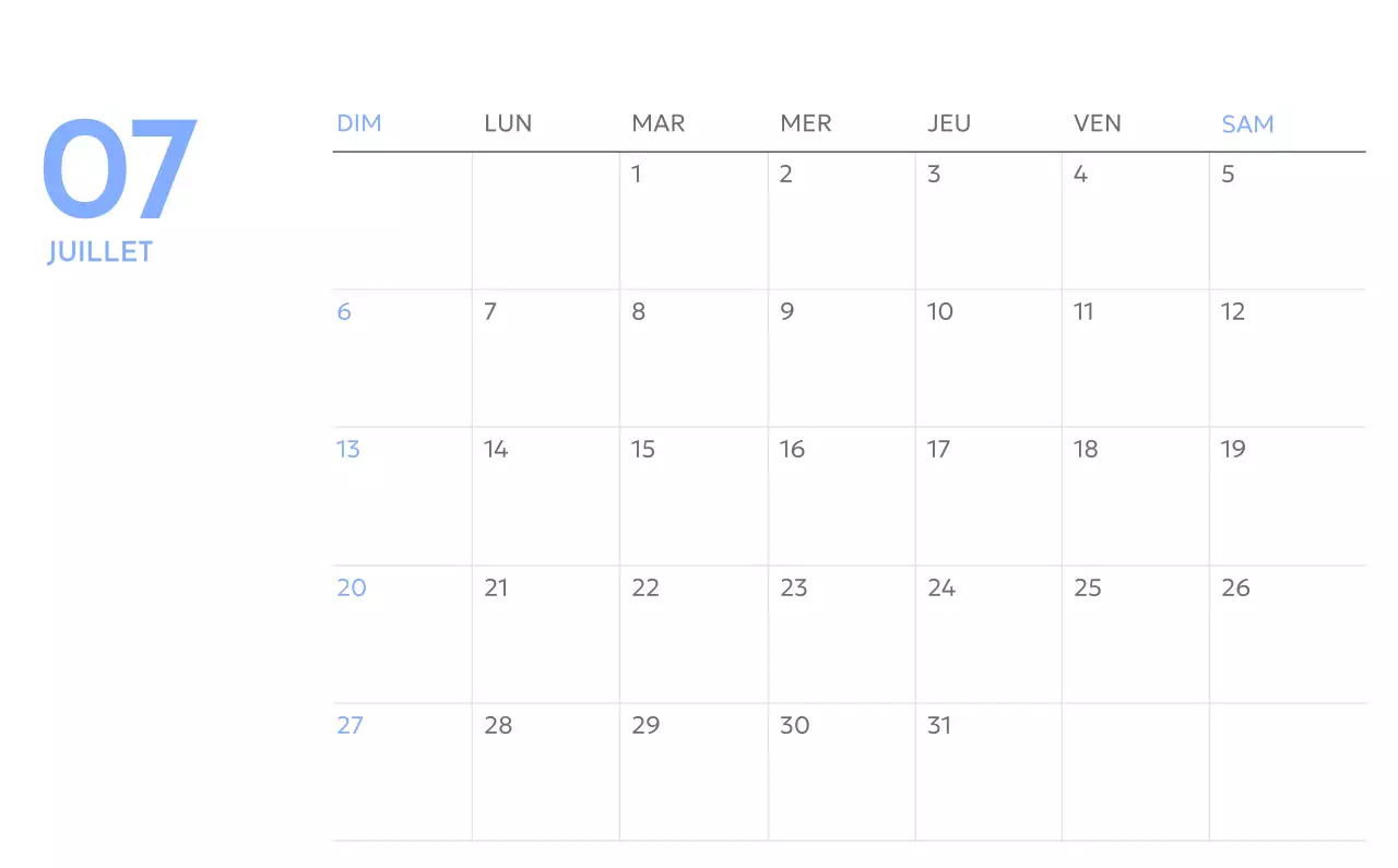 Calendrier photo de suivi des objectifs avec une touche de bleu