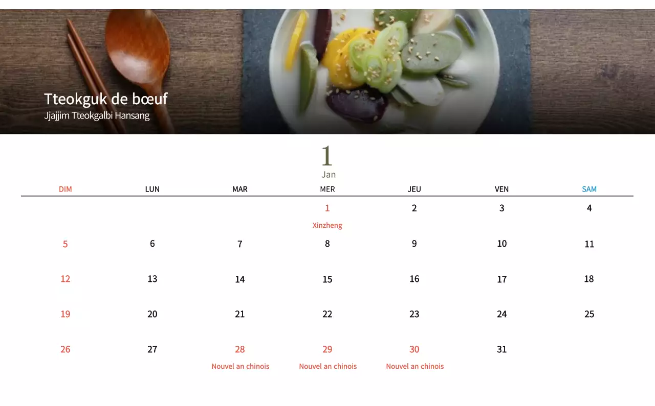 Calendrier de l'alimentation traditionnelle beige