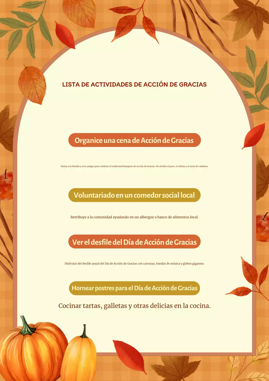 cartel rústico naranja de actividades de Acción de Gracias