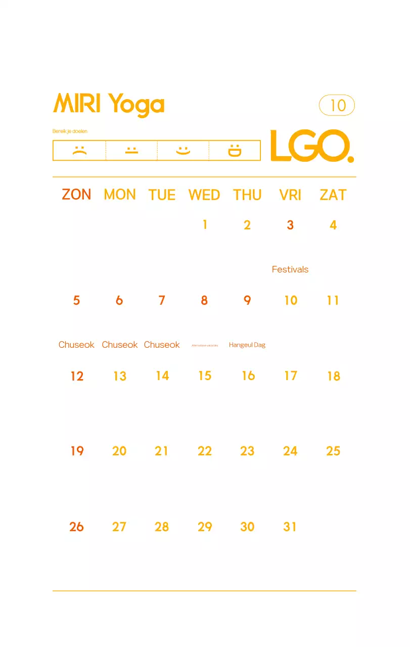 Oranje Minimalistische Yoga Promotiekalender