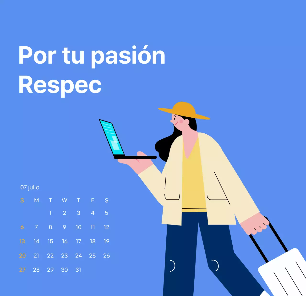 Calendario motivacional con ilustraciones llenas de energía y citas positivas sobre fondo azul claro