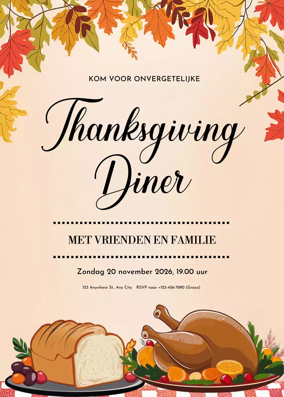Klassieke Thanksgiving-uitnodiging Beige
