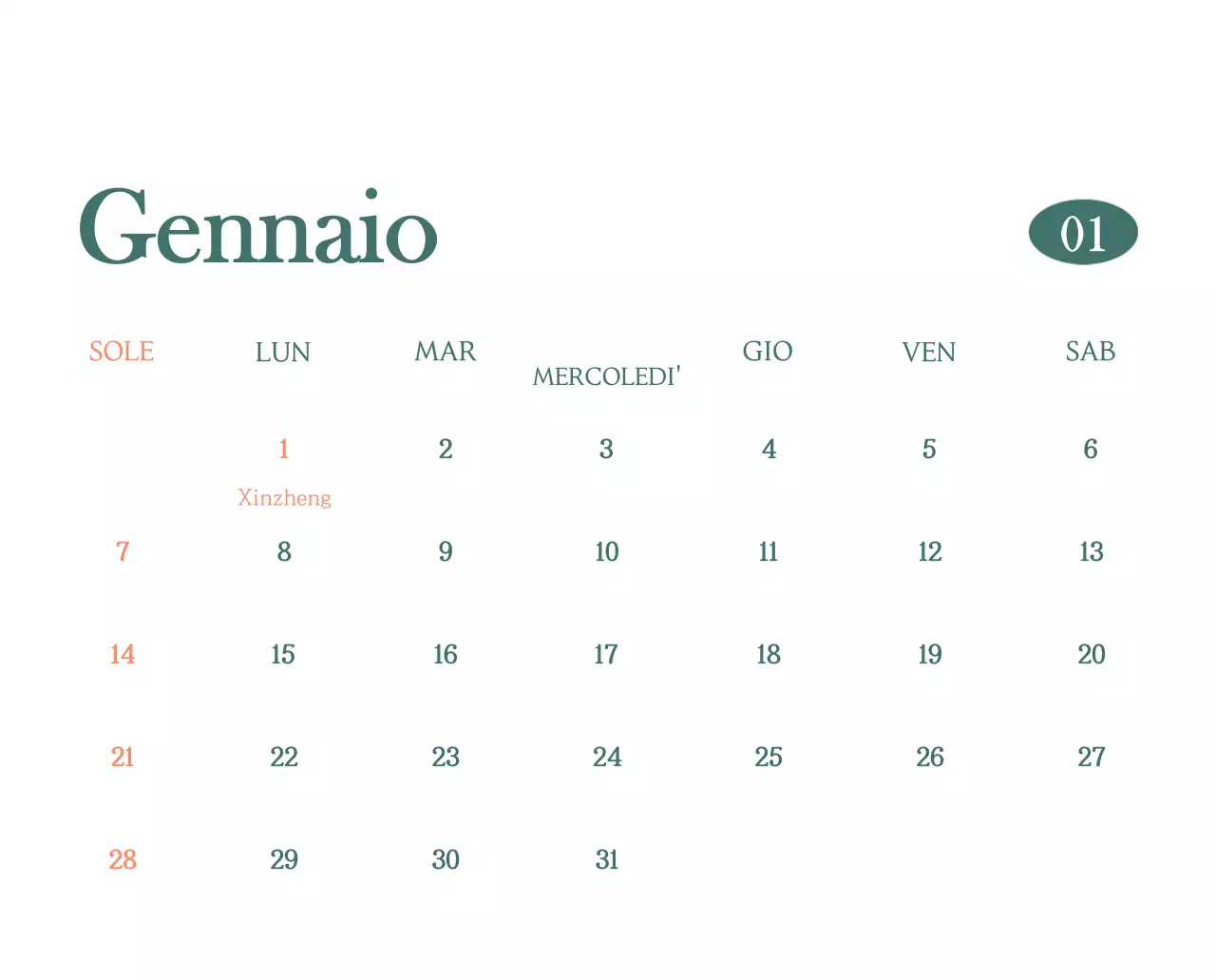 Un moderno calendario dei caffè con i consigli per la bevanda del mese