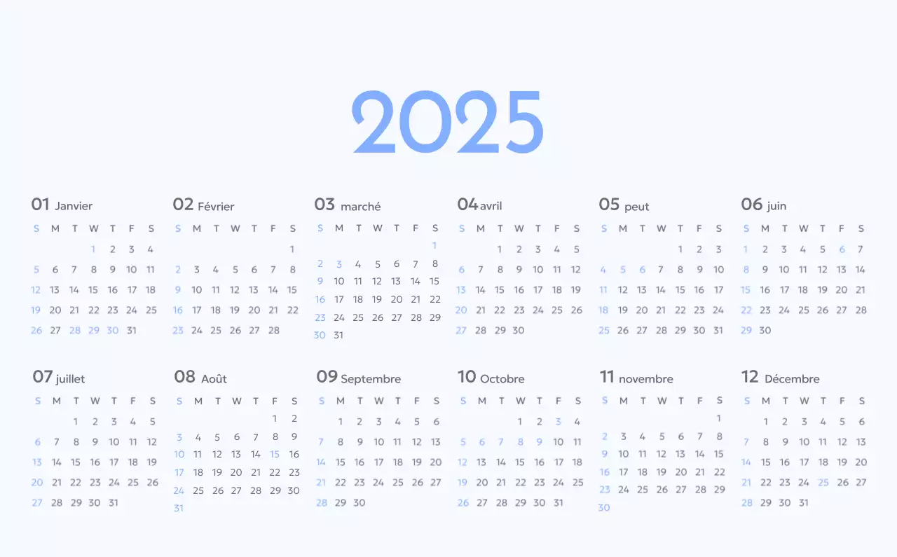 Calendrier photo de suivi des objectifs avec une touche de bleu
