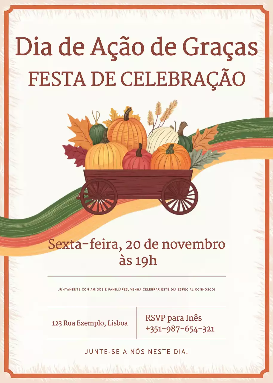 convite rústico laranja para o Dia de Ação de Graças