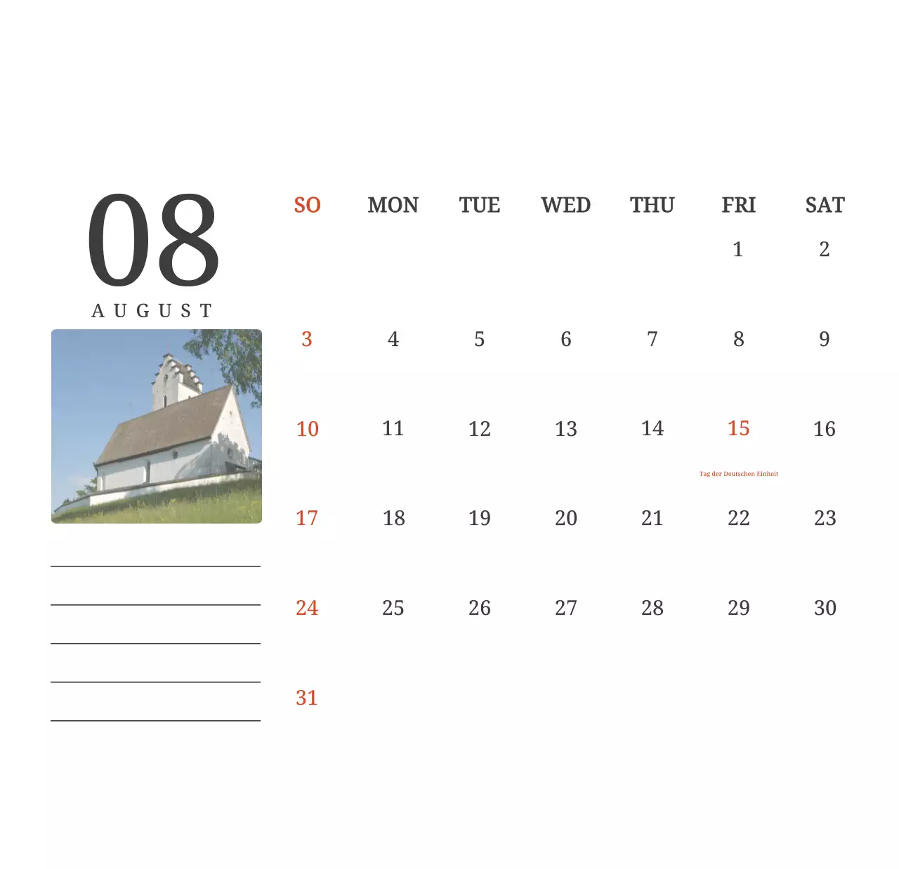 Ein fotografischer Konzeptkalender, der Kirchen in Landschaftsbildern zeigt