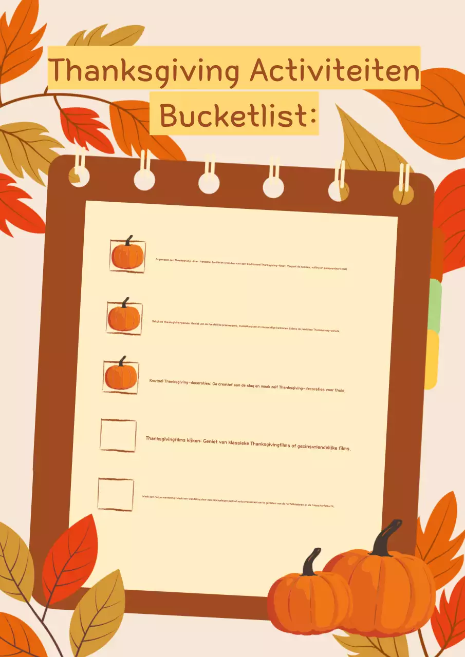 thanksgiving activiteit bucketlist poster