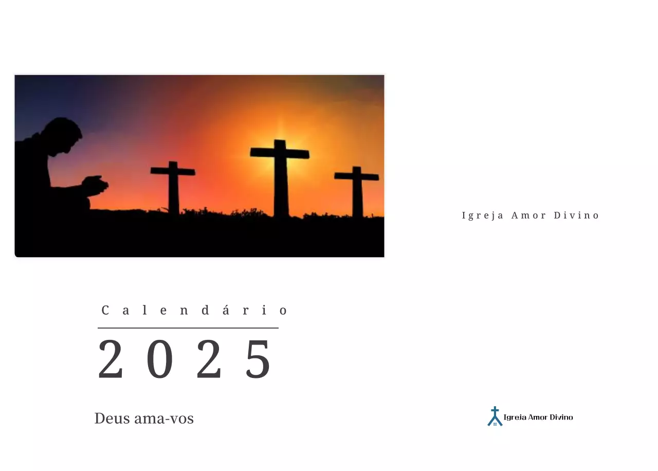 Um calendário concetual fotográfico que apresenta igrejas em pinturas de paisagens