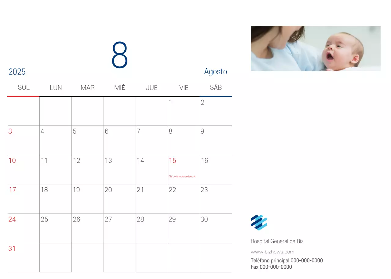 Calendario Promocional Hospital Navy White Simple