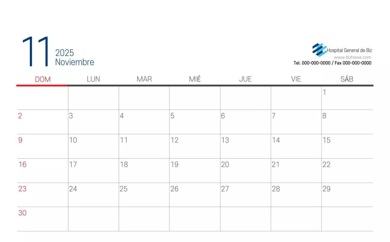 Calendario Promocional Hospital Navy White Simple