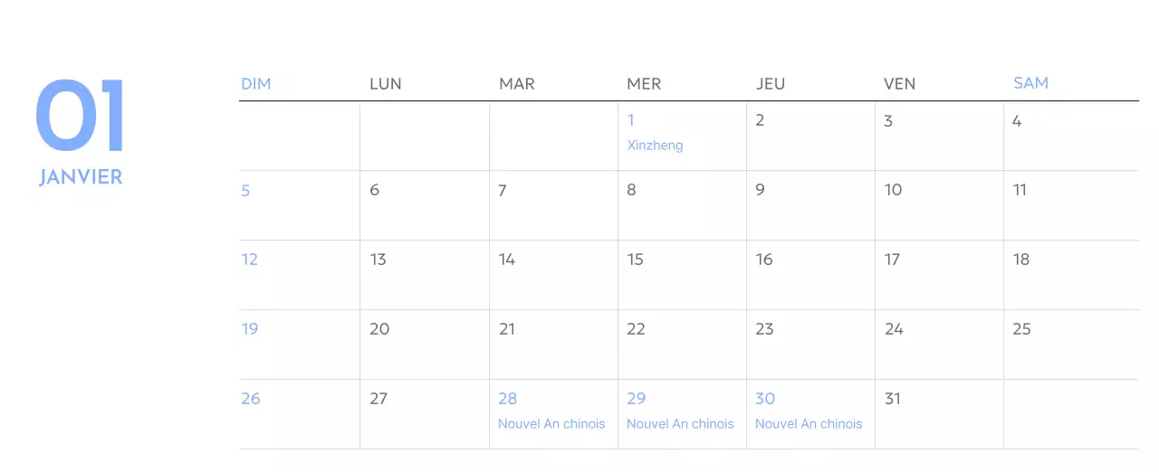 Calendrier photo de suivi des objectifs avec une touche de bleu