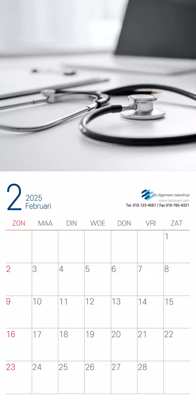 Navy Witte Eenvoudige Ziekenhuis Promotiekalender