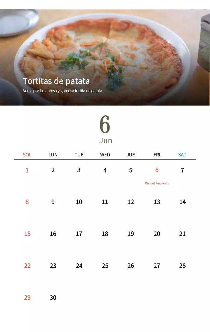 Calendario de comidas tradicionales en beige