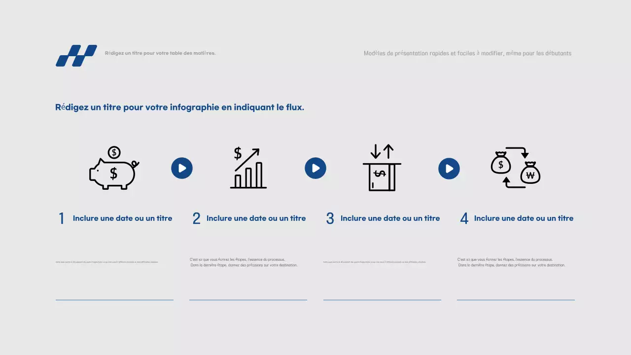 Rapport de présentation simple en bleu et gris, facile et rapide à éditer