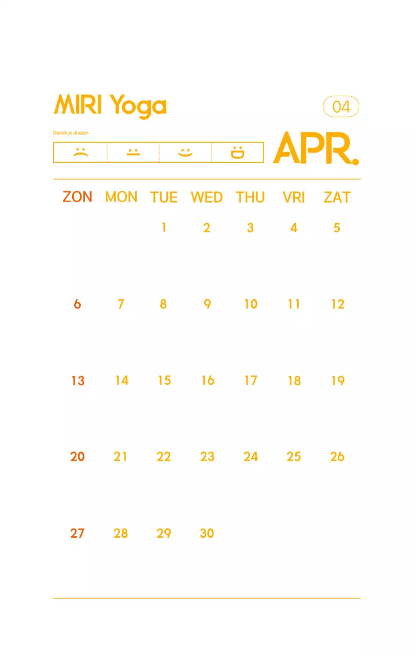 Oranje Minimalistische Yoga Promotiekalender