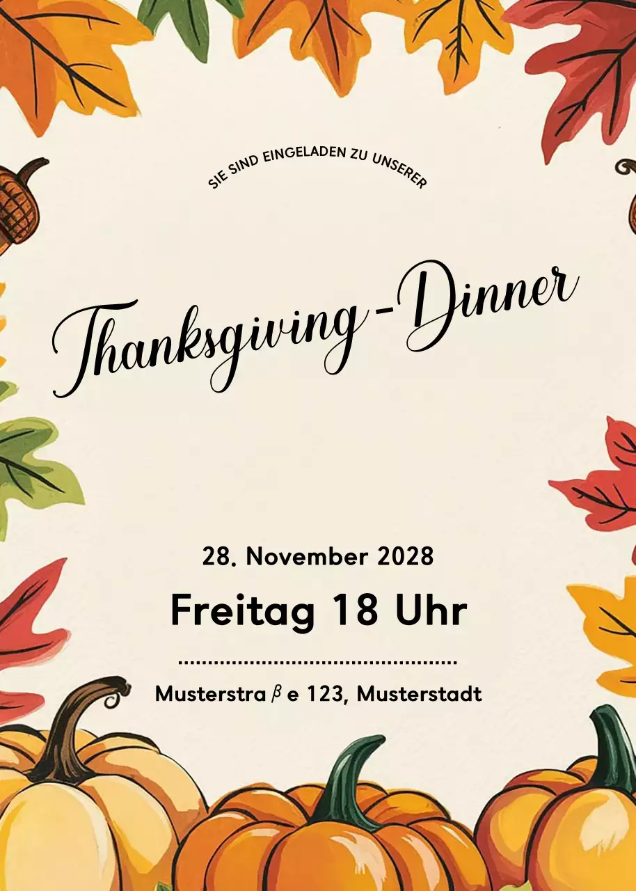 orangefarbene traditionelle Einladung zu Thanksgiving