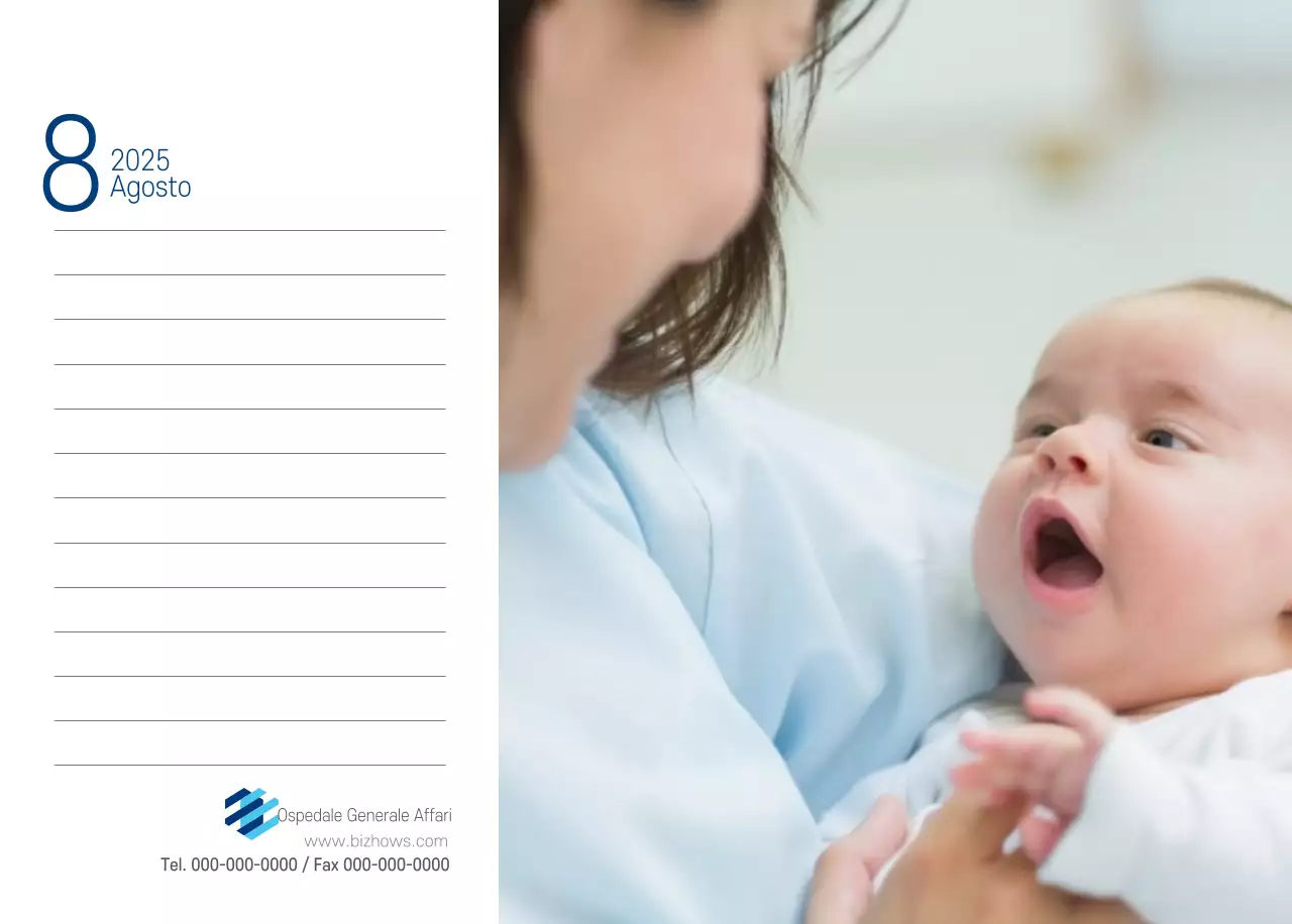 Calendario promozionale dell'ospedale semplice, bianco e blu