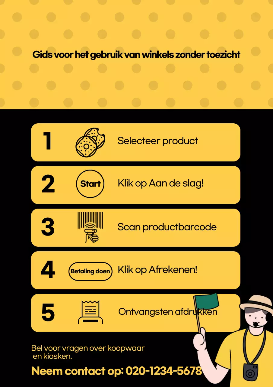 Gele eenvoudige gids voor onbemande winkels