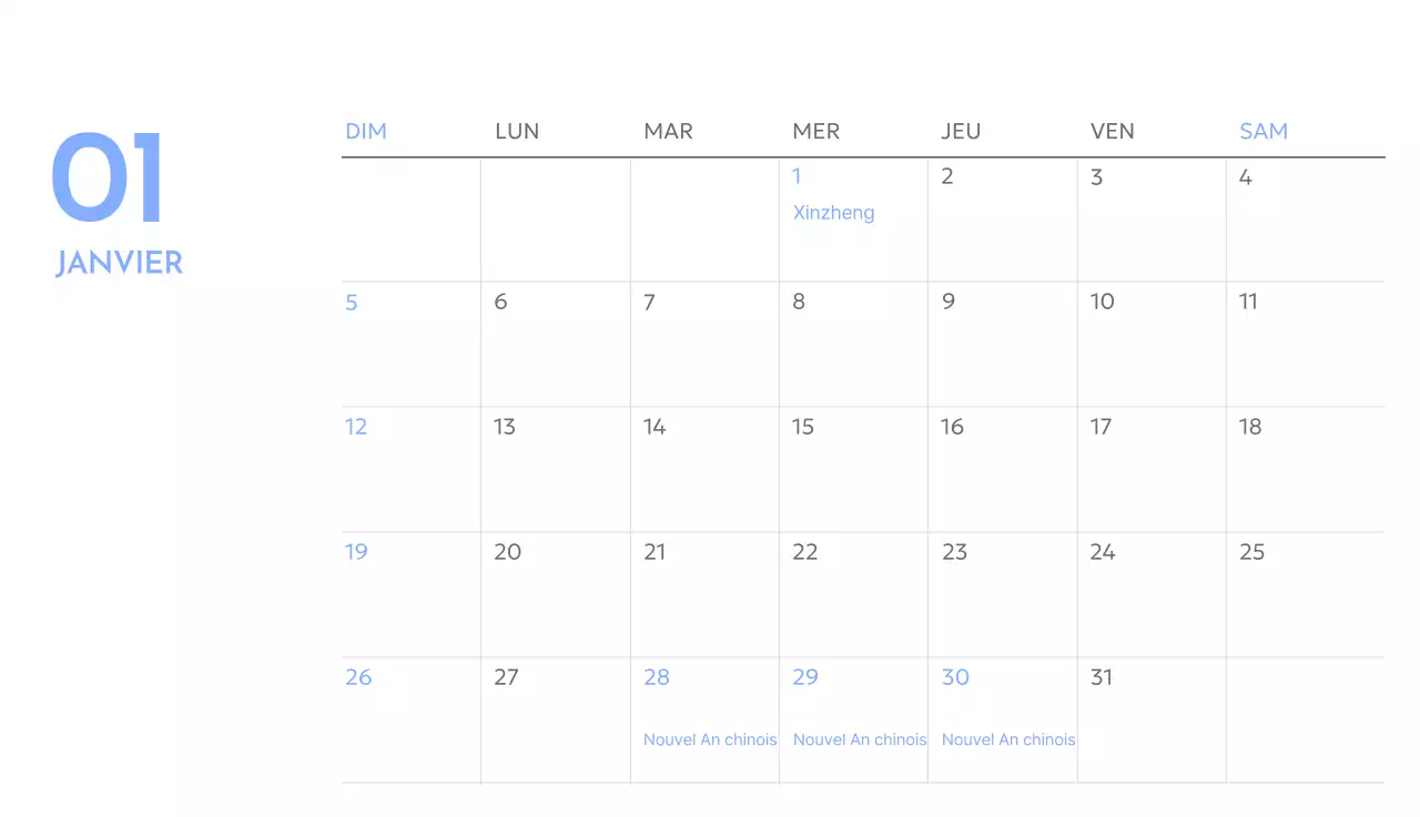 Calendrier photo de suivi des objectifs avec une touche de bleu