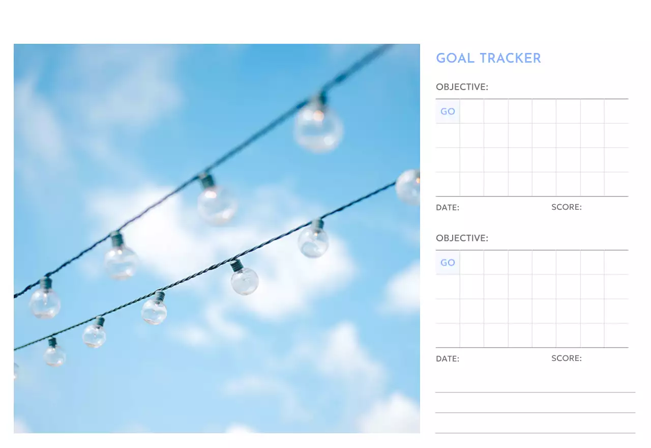 Kalender pelacak sasaran foto dengan percikan warna biru