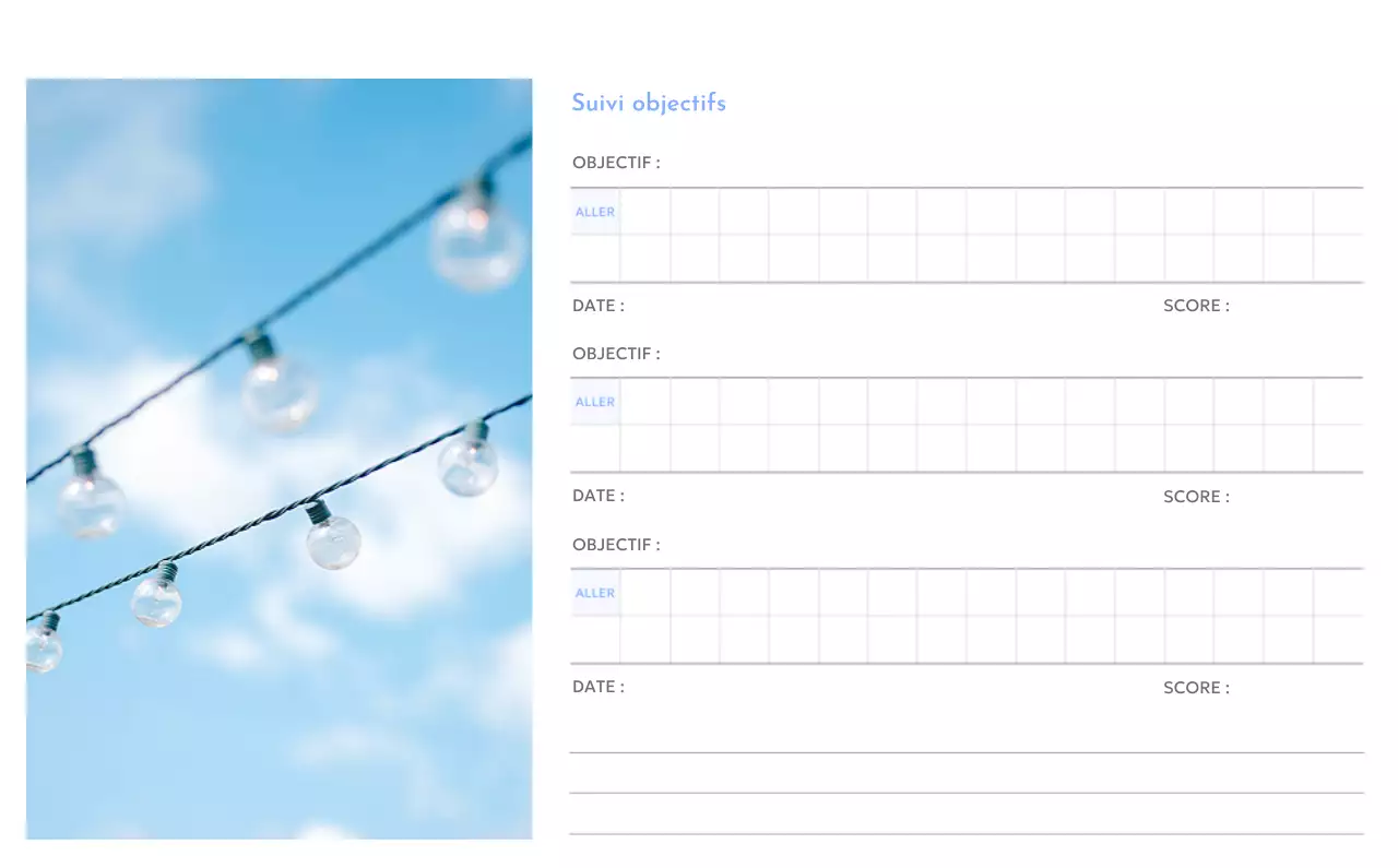 Calendrier photo de suivi des objectifs avec une touche de bleu