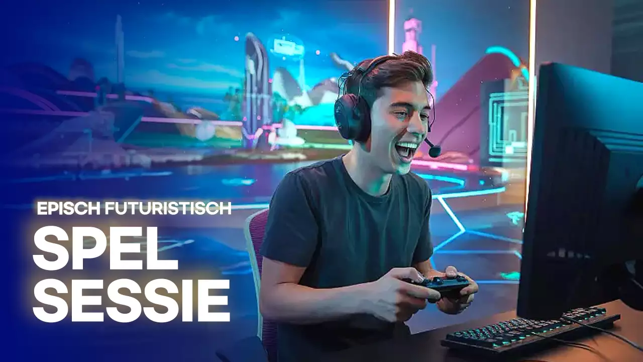 Blauwe futuristische game-advertentie