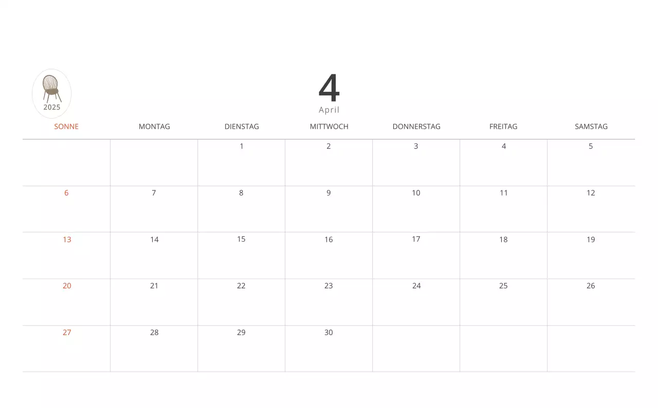 Beigefarbener minimalistischer Innenkalender