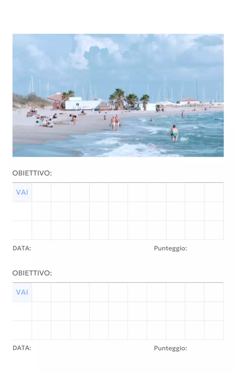 Calendario con foto tracciatore di obiettivi con un tocco di blu