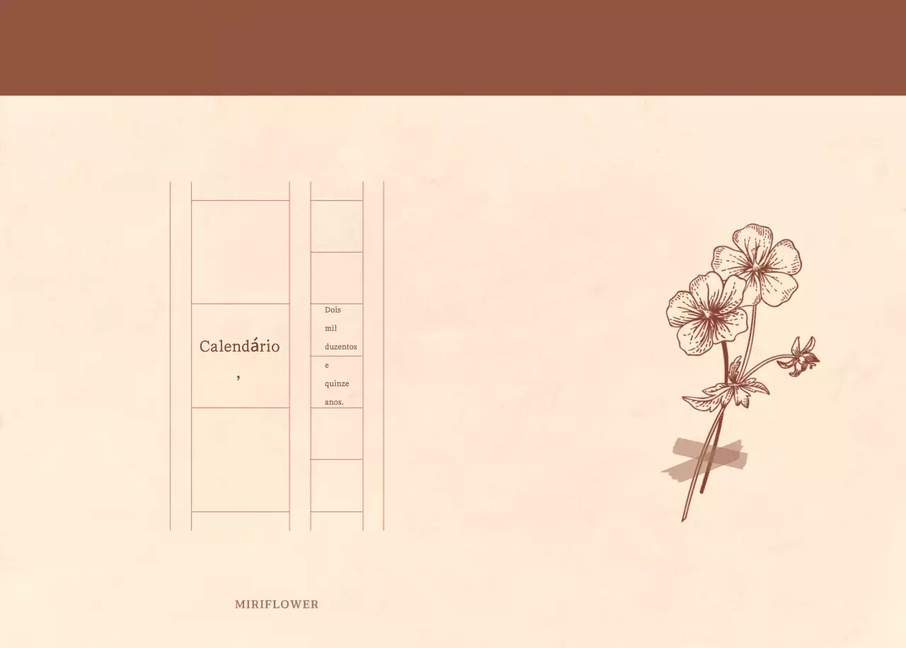 Um calendário de florista sentimental em conceito de papel de trama castanho claro e castanho