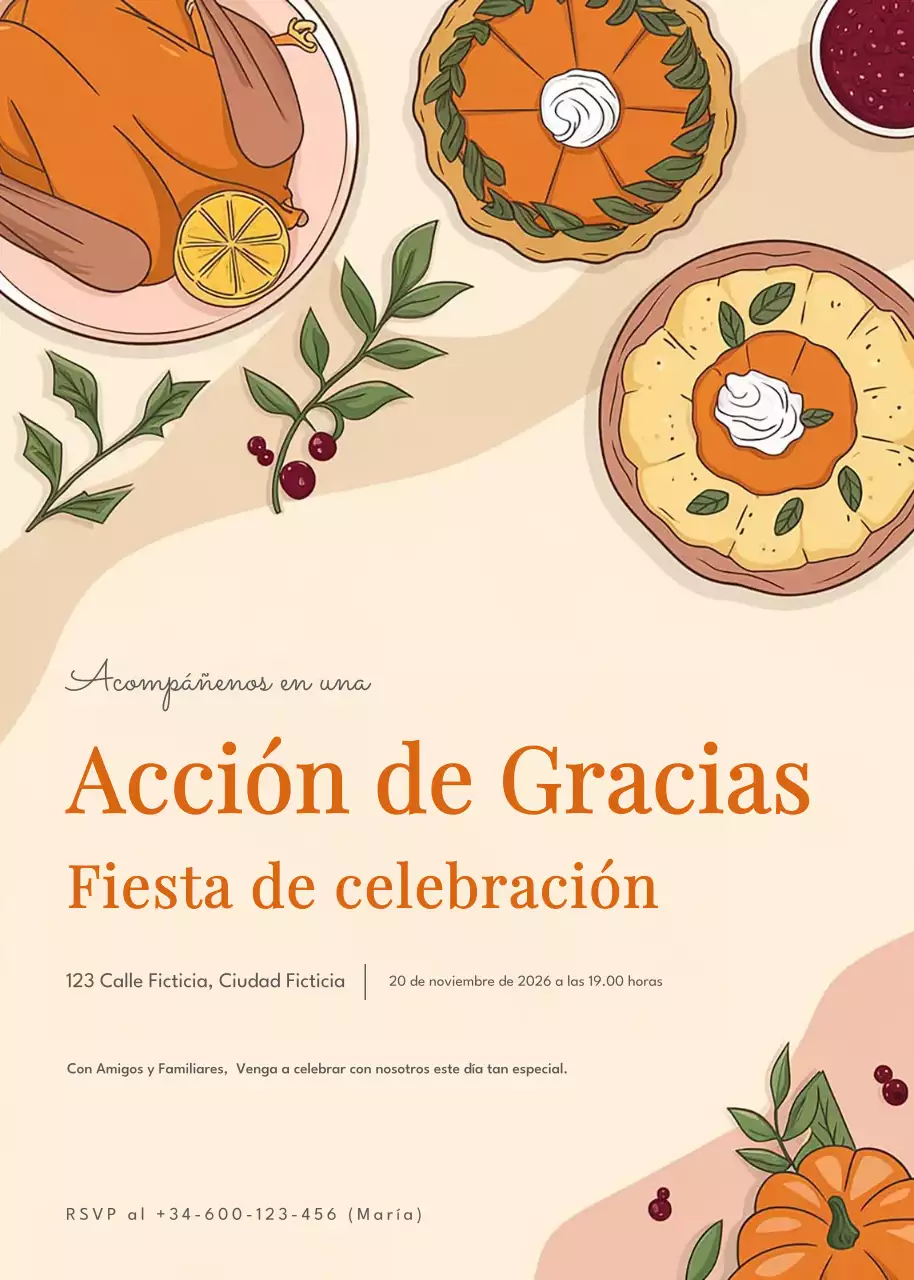 invitación clásica naranja de Acción de Gracias
