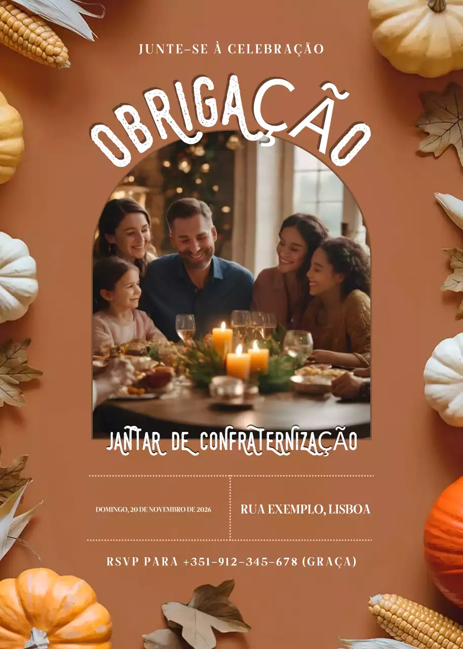 convite de Ação de Graças tradicional laranja