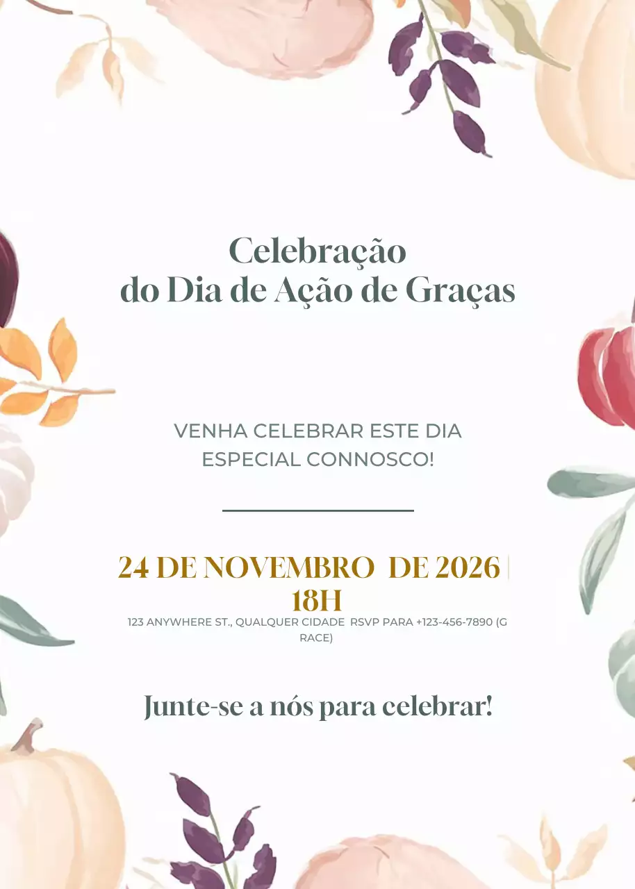 convite de Ação de Graças floral bege