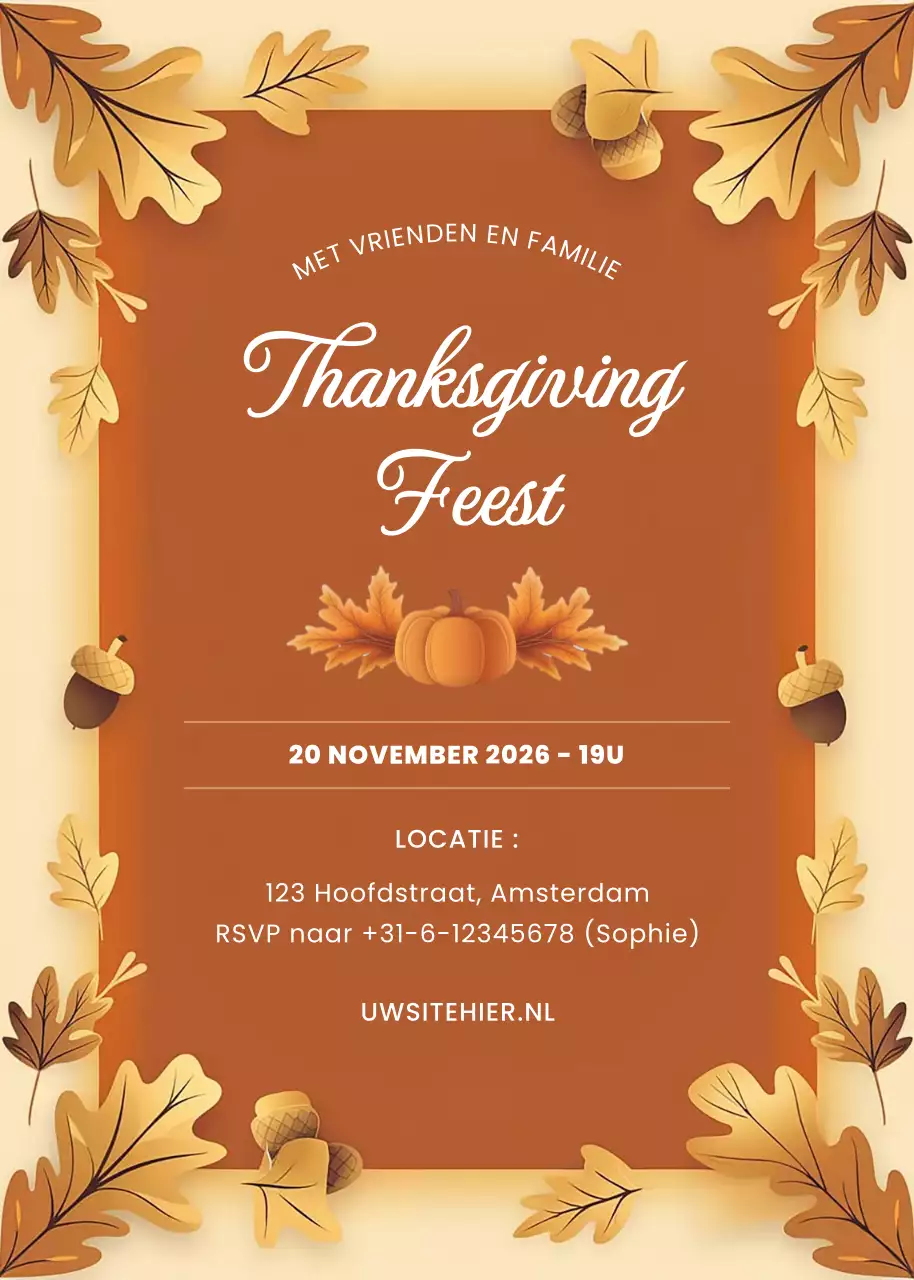 Oranje Traditionele Thanksgiving Feestuitnodiging