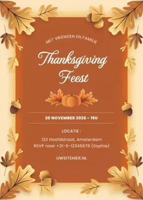 Oranje Traditionele Thanksgiving Feestuitnodiging