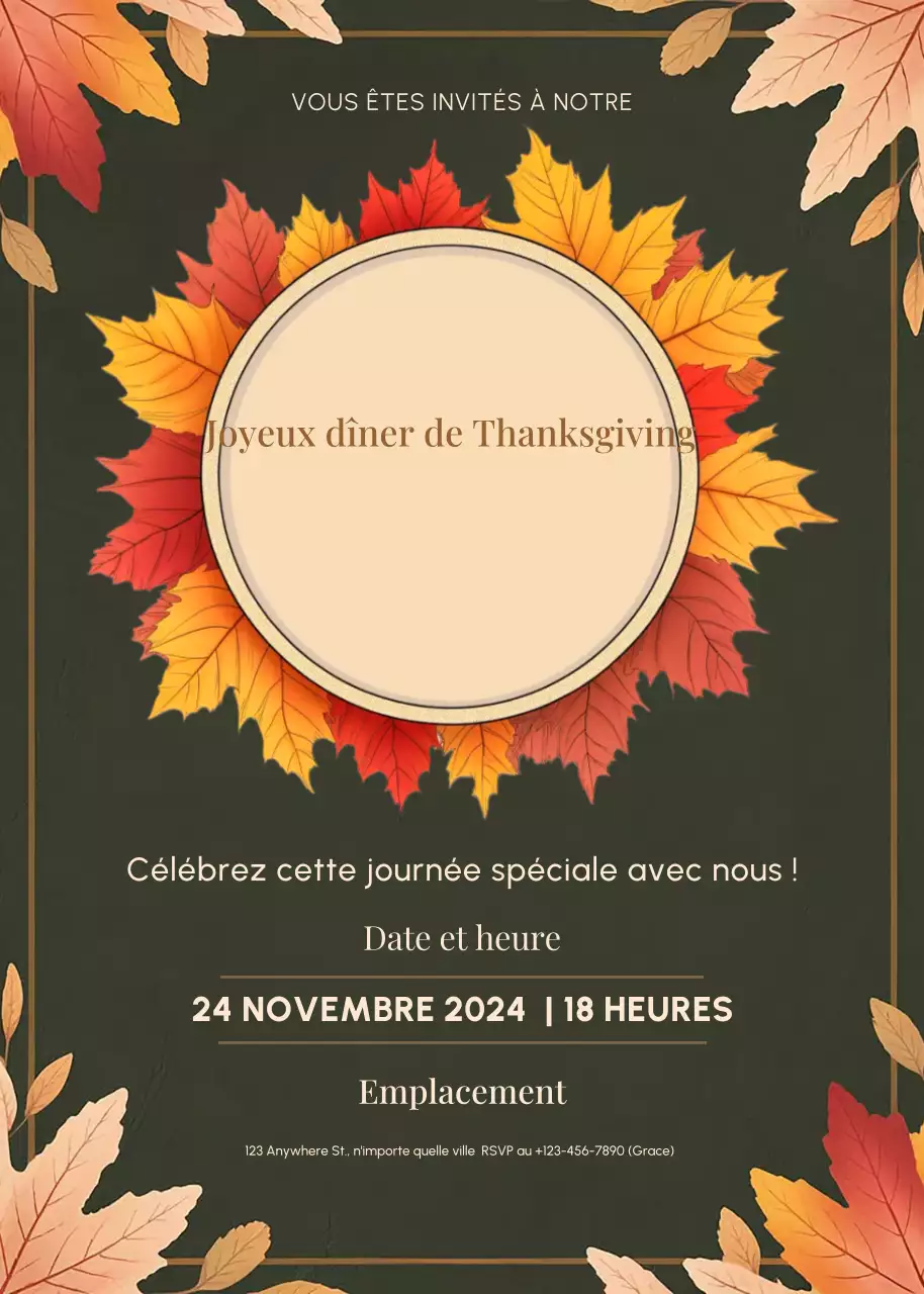 invitation traditionnelle orange pour Thanksgiving