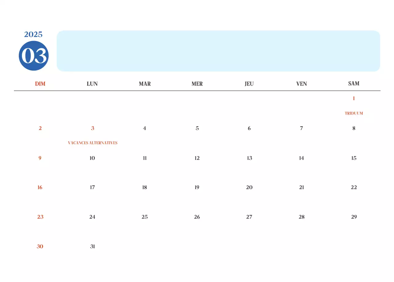 Calendrier hospitalier moderne bleu