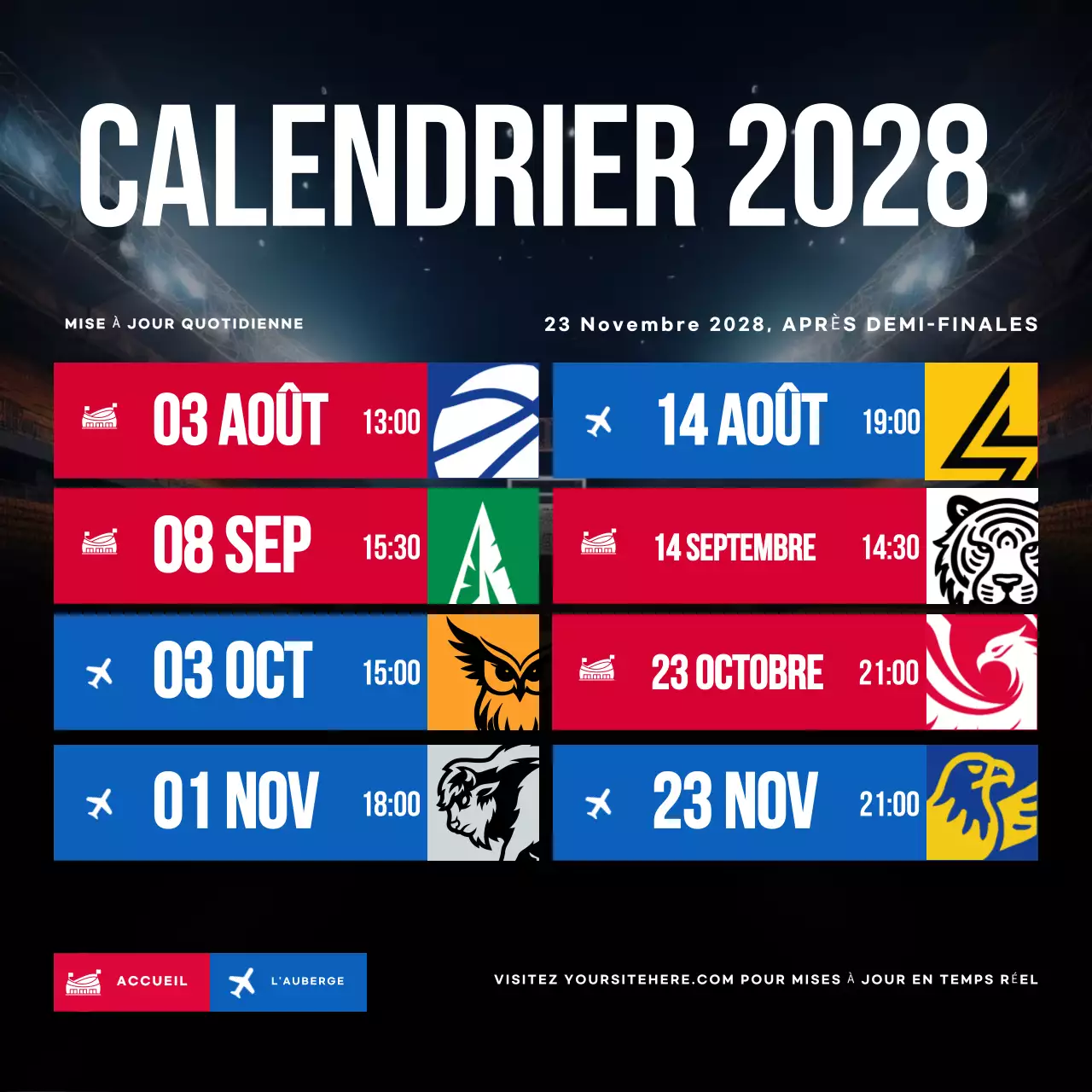 calendrier de basket-ball moderne bleu-rouge