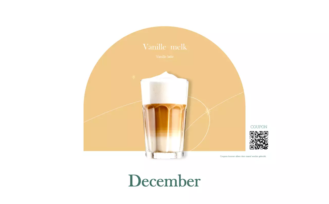 Een moderne cafékalender met aanbevelingen voor de drank van de maand