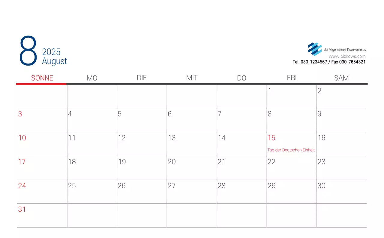 Marineblauer einfacher Krankenhaus-Werbekalender